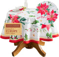 Round Cotton Tablecloth 63 in Poinsettia - Elegant Holiday Table Linen