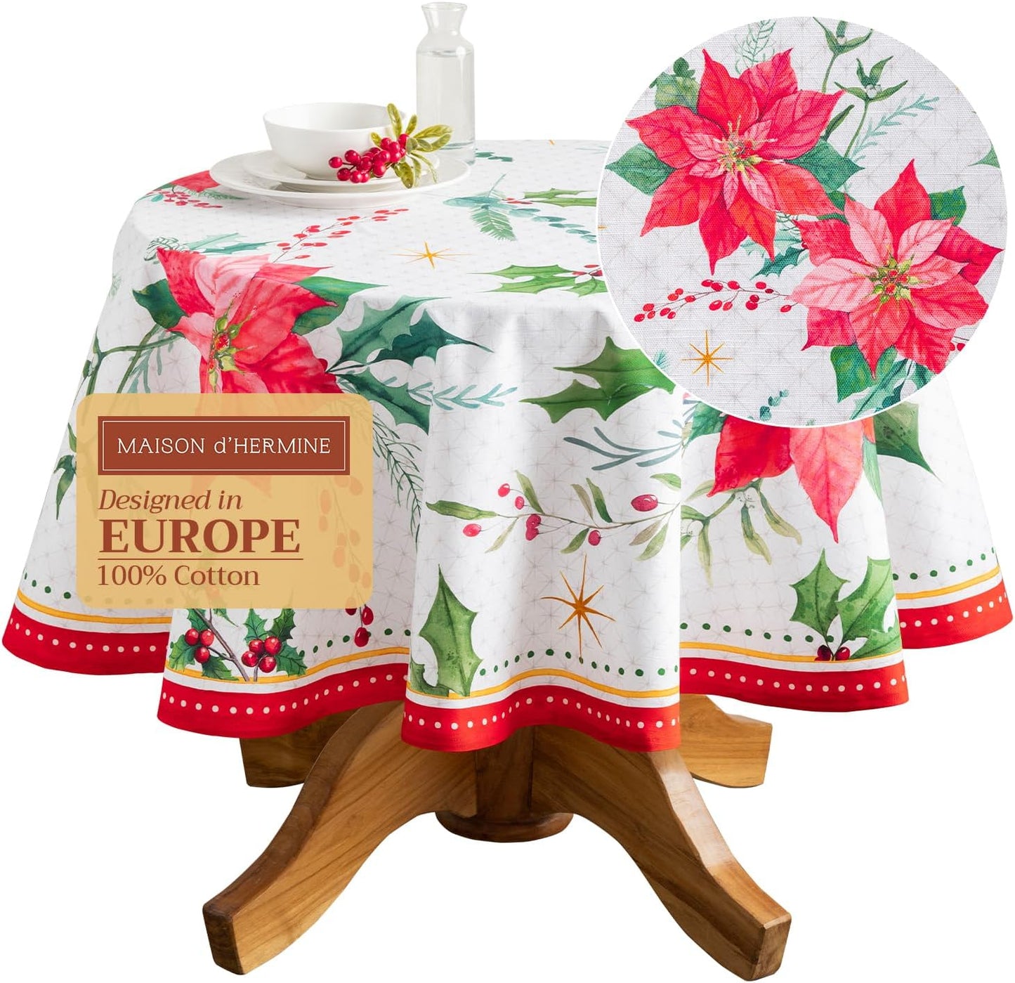 Maison d' Hermine 63 Inch Round Cotton Tablecloth for All Occasions