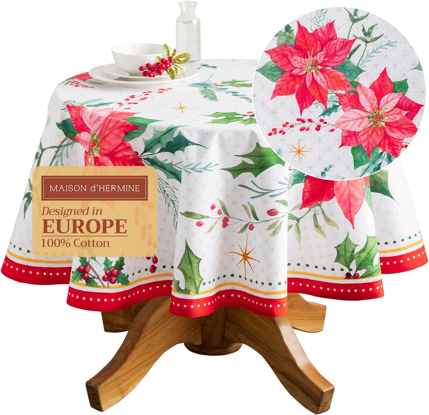 Maison d' Hermine 63 Inch Round Cotton Tablecloth for All Occasions