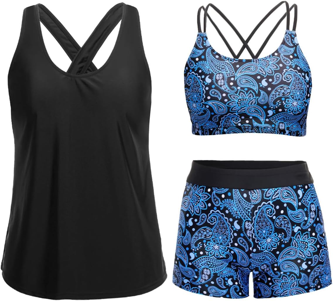 Holipick 3 Piece Tankini Swimsuits for Women with Tummy Control