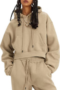 Womens Fleece 2 Piece Sweatsuit Crop Pullover Joggers Set - Warm Fit