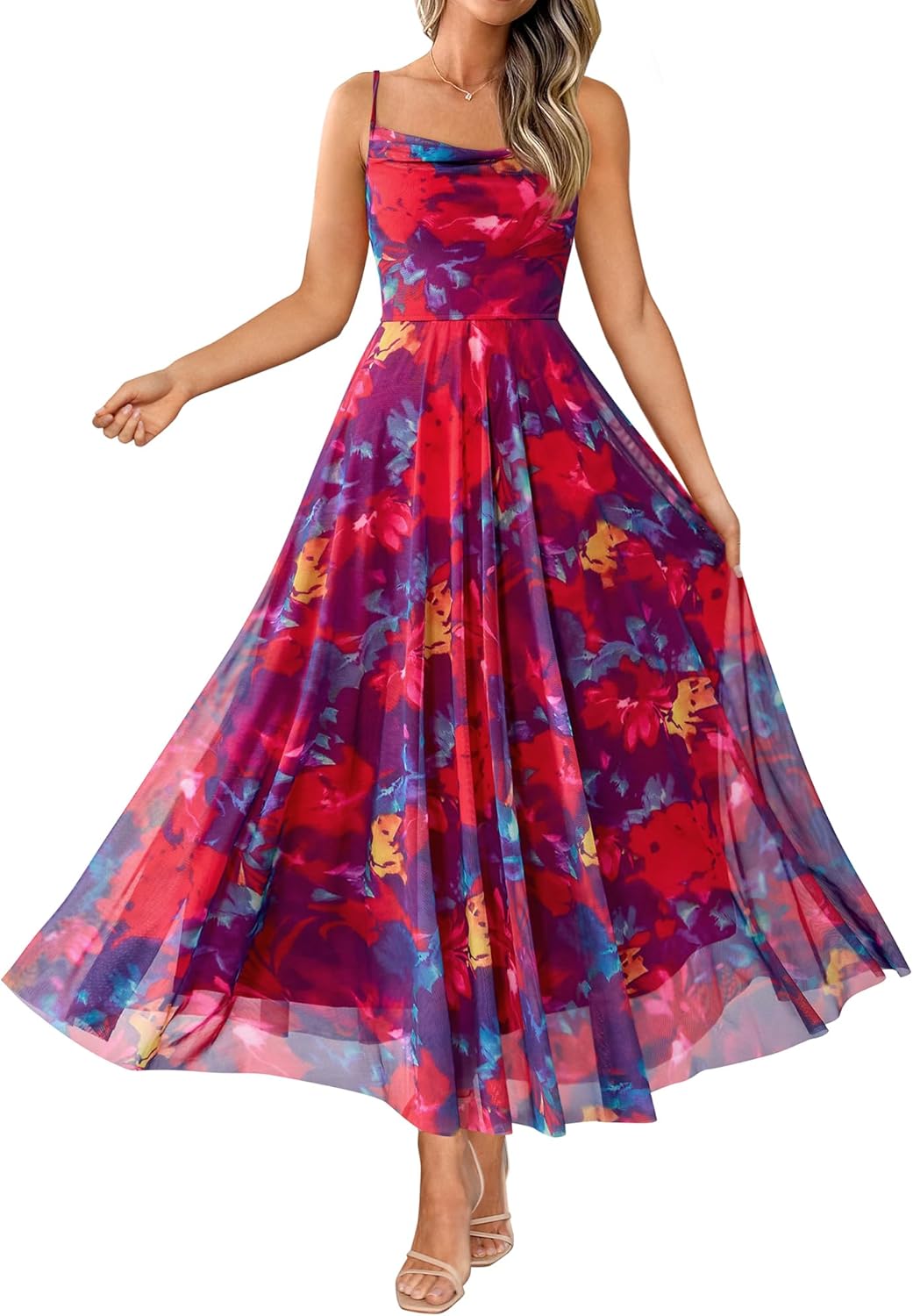 Floral Maxi Dress for Women - Elegant Spaghetti Strap Style