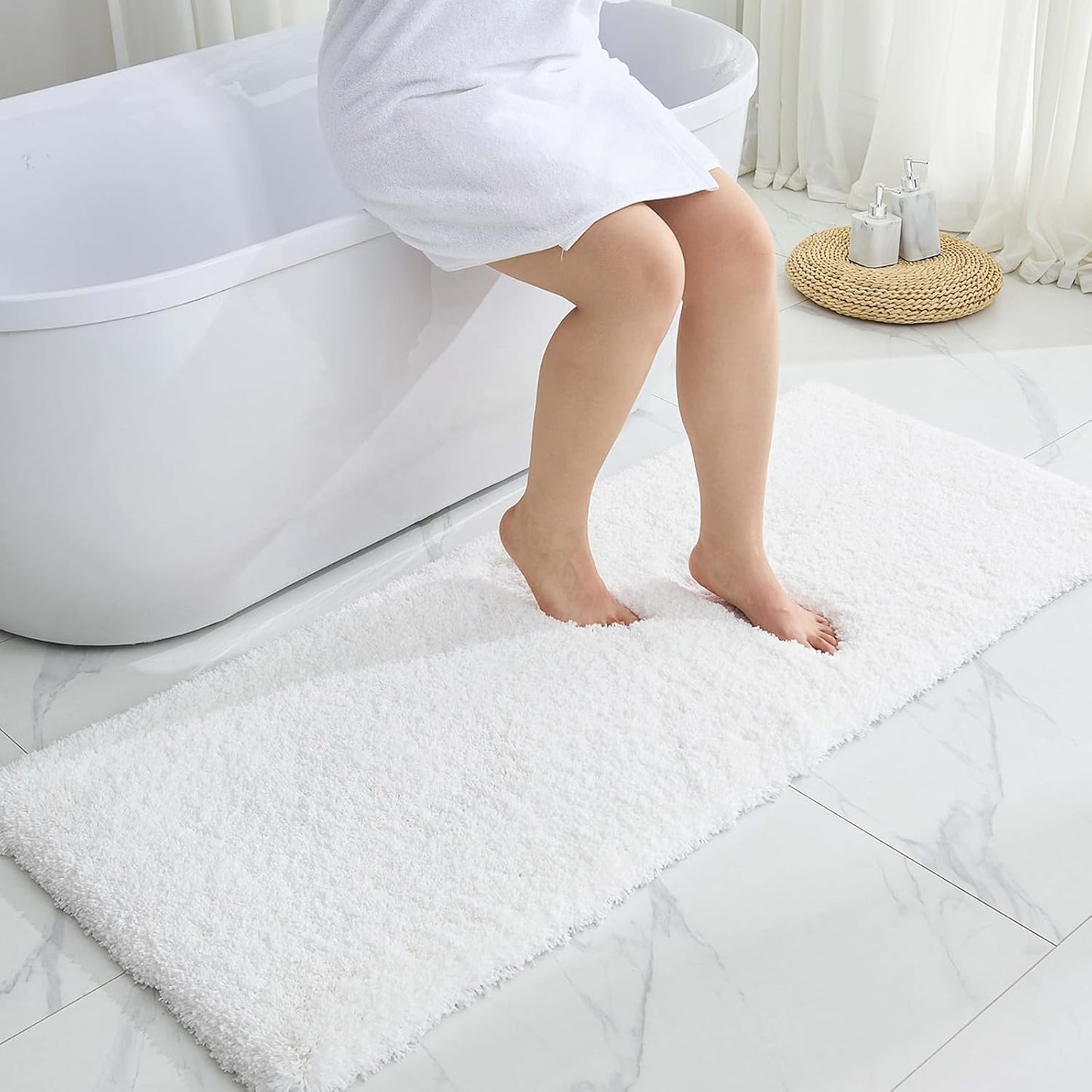 Non Slip Fluffy Long Bath Mat for Bathroom Floor 24x70 in White