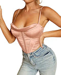 Satin Spaghetti Strap Party Crop Top for Women - Zip Back Corset