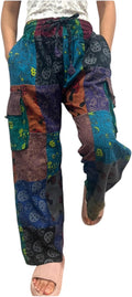Handmade Mushroom Patchwork Trousers Open Leg Trousers - Boho Comfort
