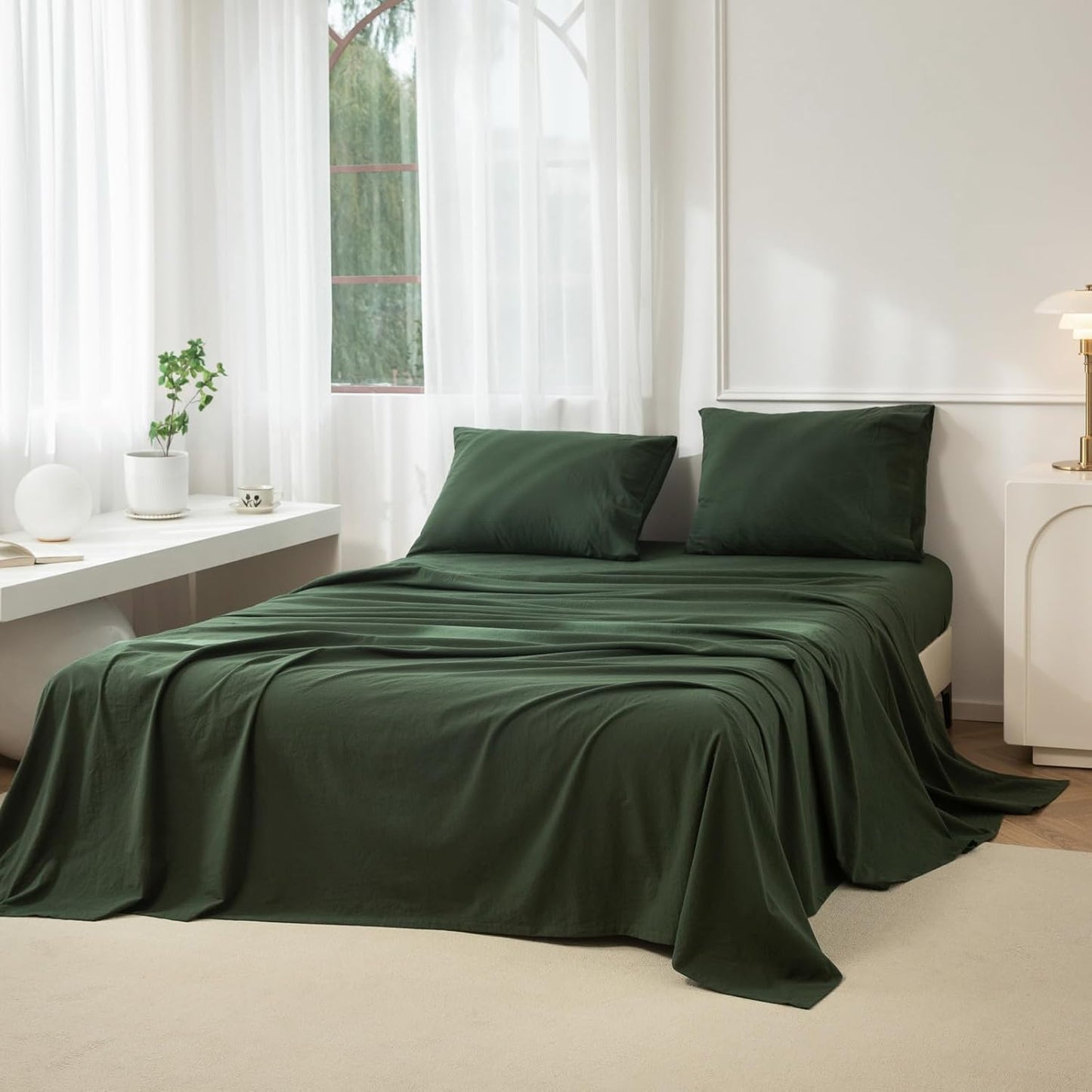 JIYUAN 100% Washed Cotton Sheet Set for Comfortable Sleep