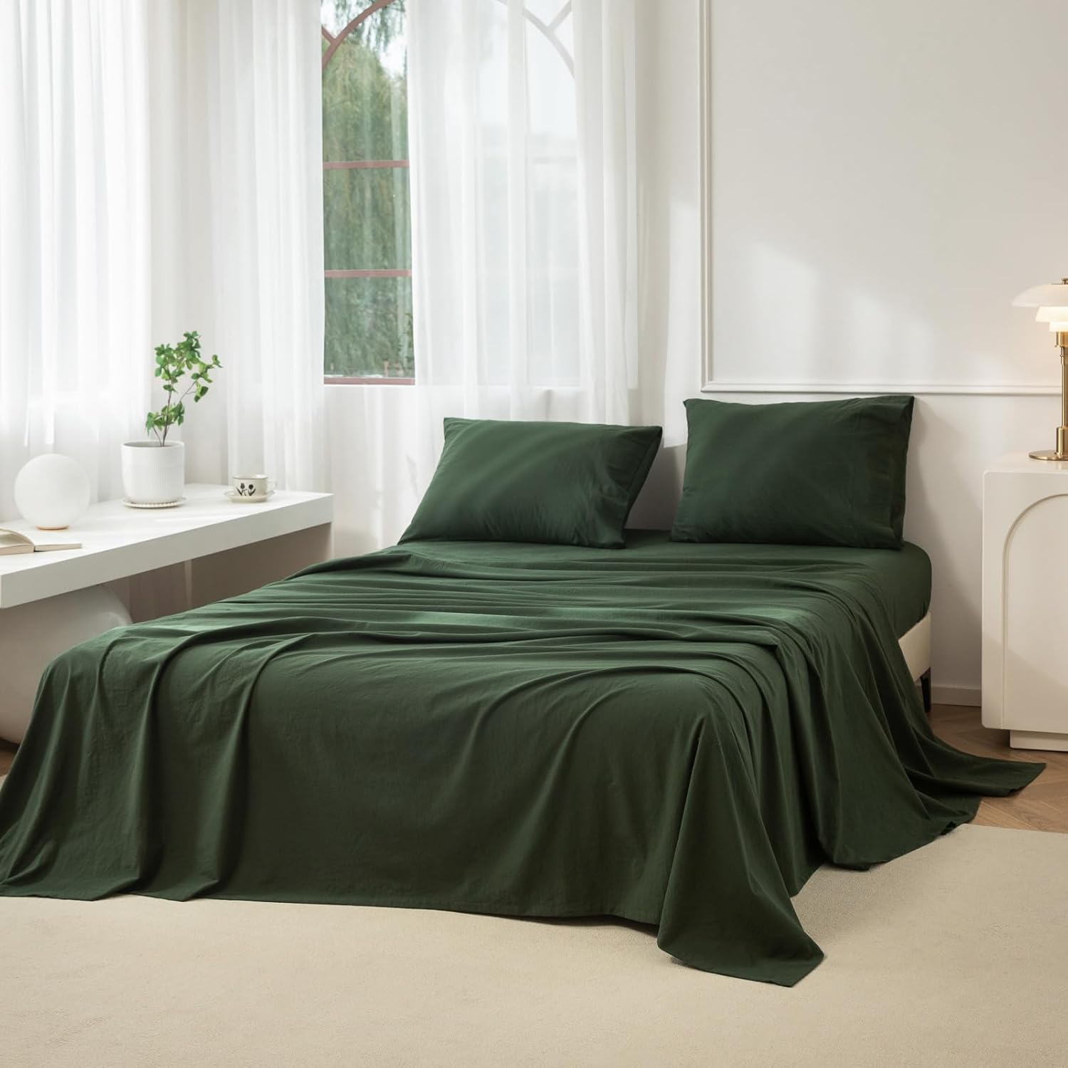 JIYUAN 100% Washed Cotton Sheet Set for Comfortable Sleep