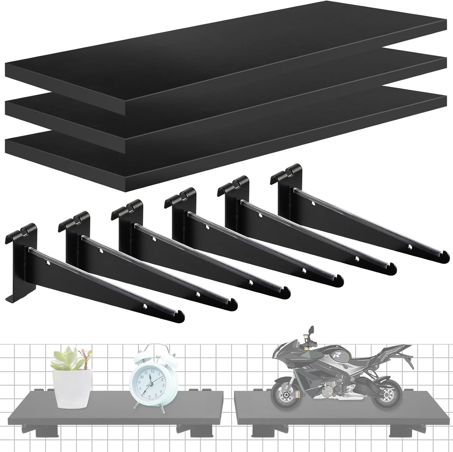3 Pcs Gridwall Shelf with Metal Brackets for Efficient Storage