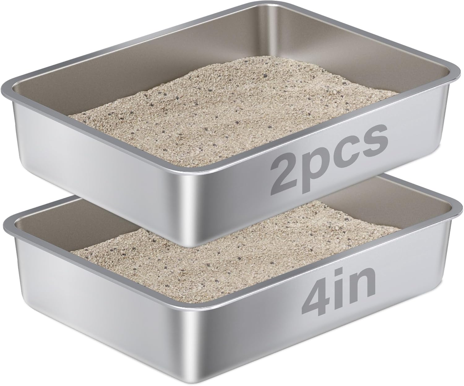 Stainless Steel Litter Box for Cats and Small Pets - 2 Pack