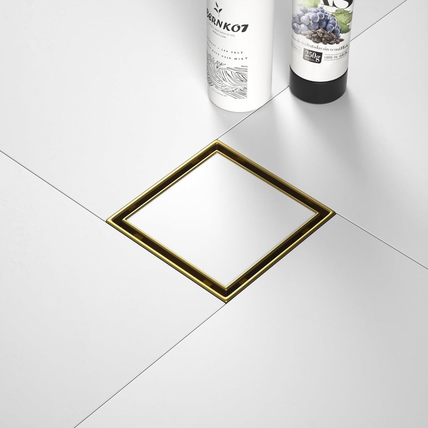 Square Shower Drain 4in Brushed Gold Floor Drain with Grate