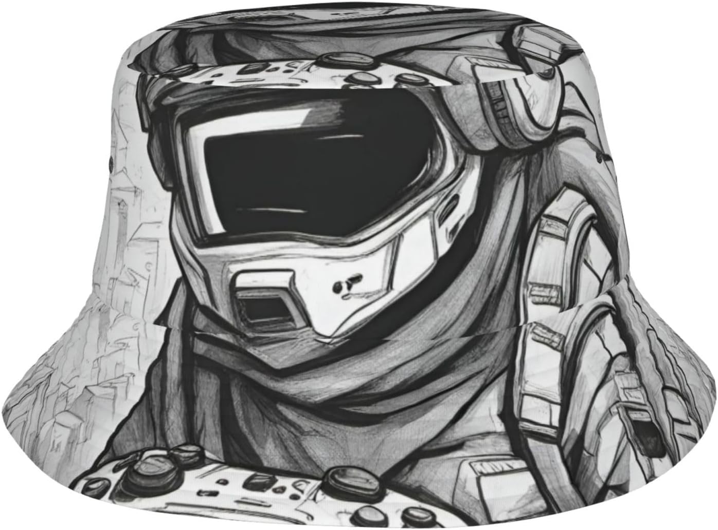 Monochrome Gaming Print Fisherman Cap by QIN&ZHENG