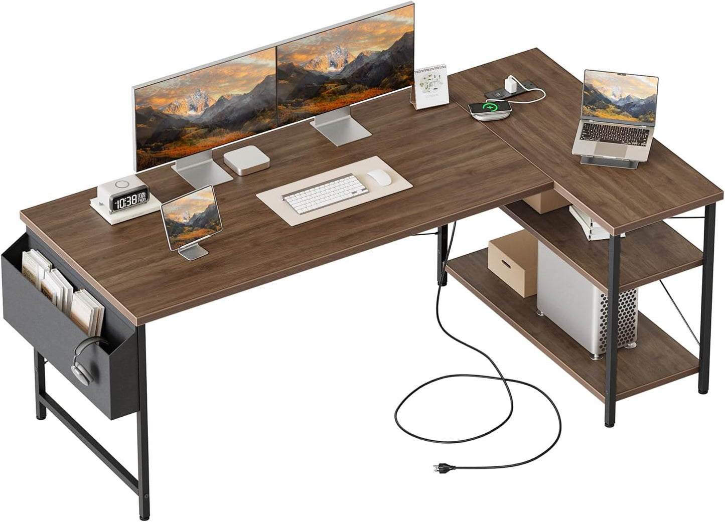 Mericonia Small L Shaped Computer Desk with Power Outlets