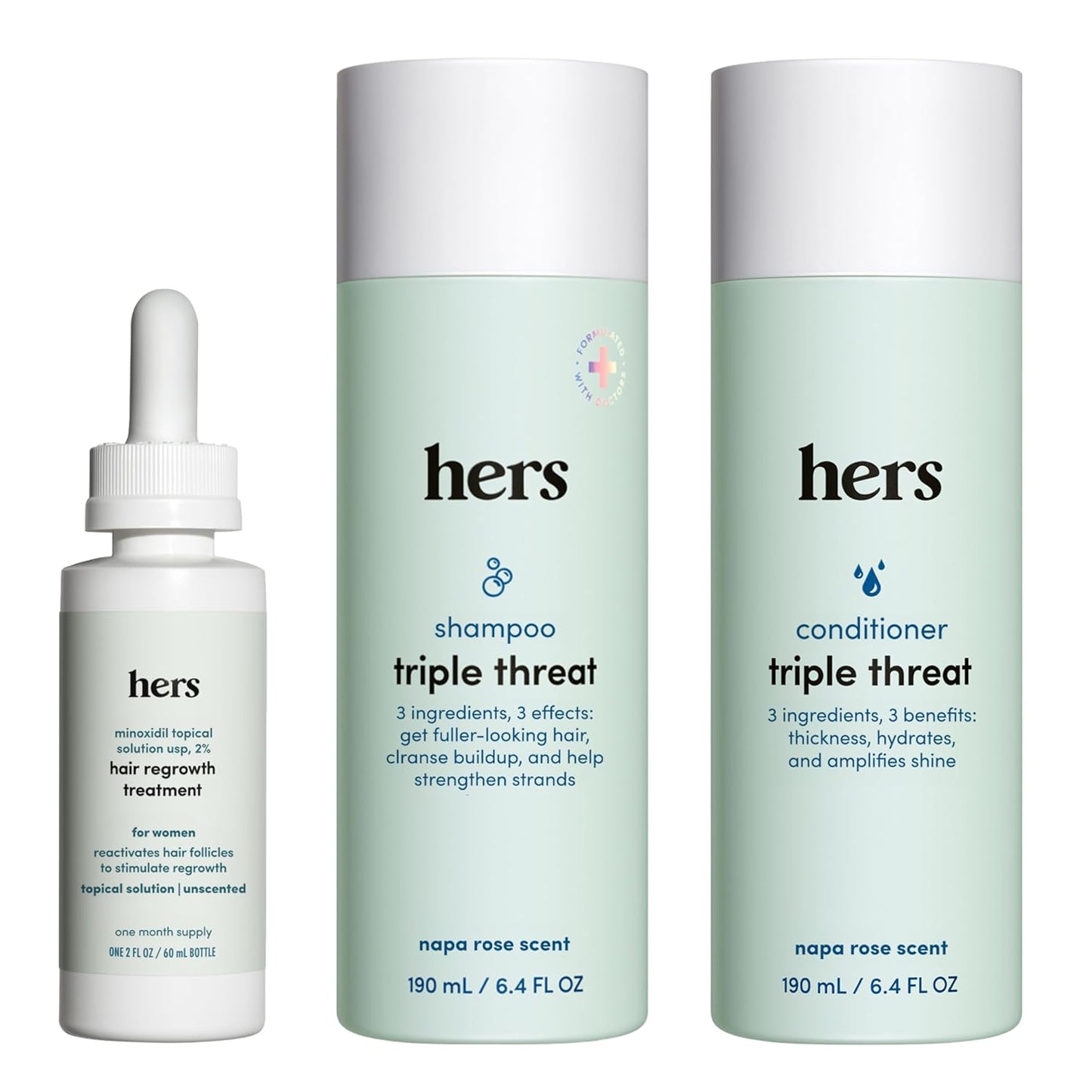 hers Triple Threat Shampoo and Conditioner Set for Hair Loss
