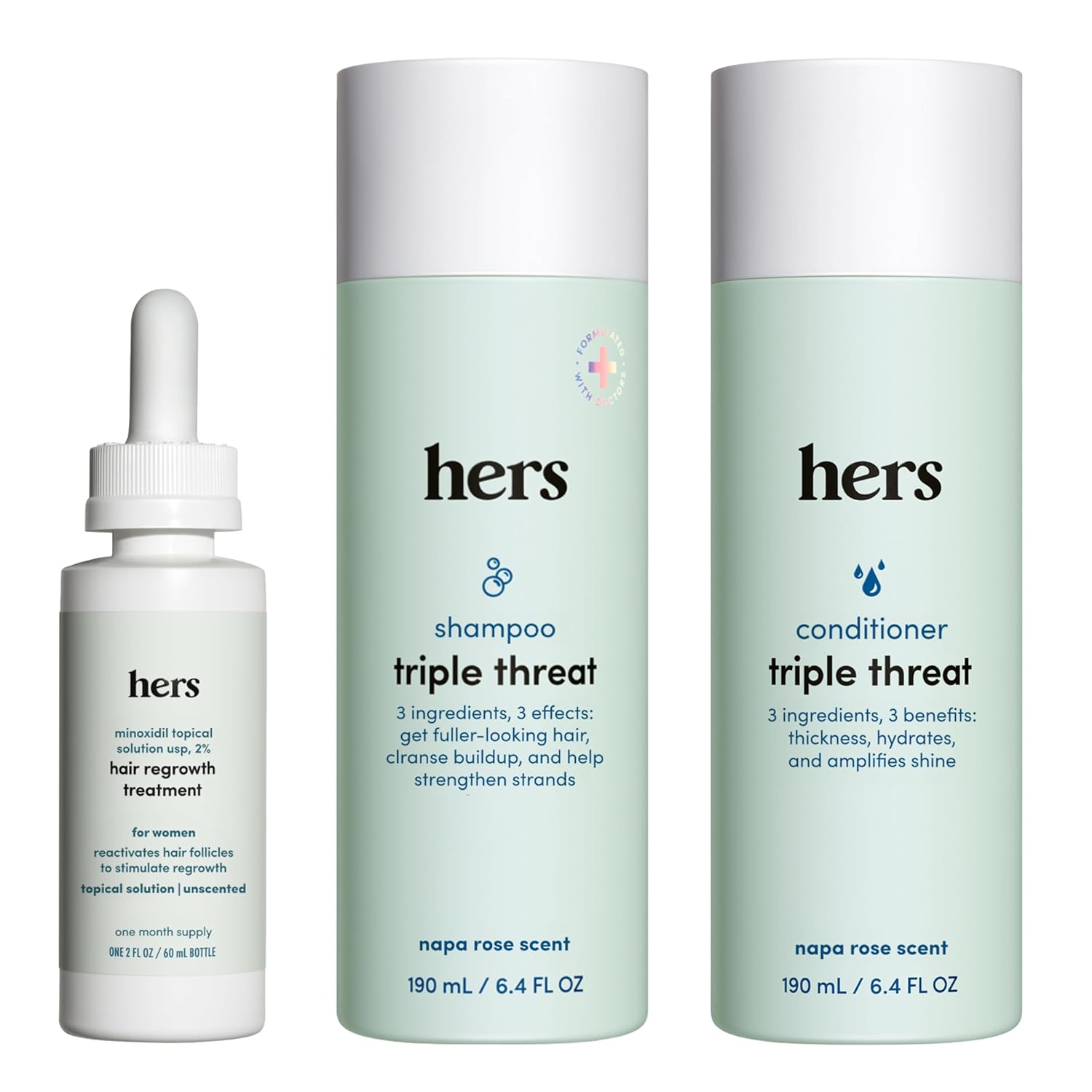 hers Triple Threat Shampoo and Conditioner Set for Hair Loss