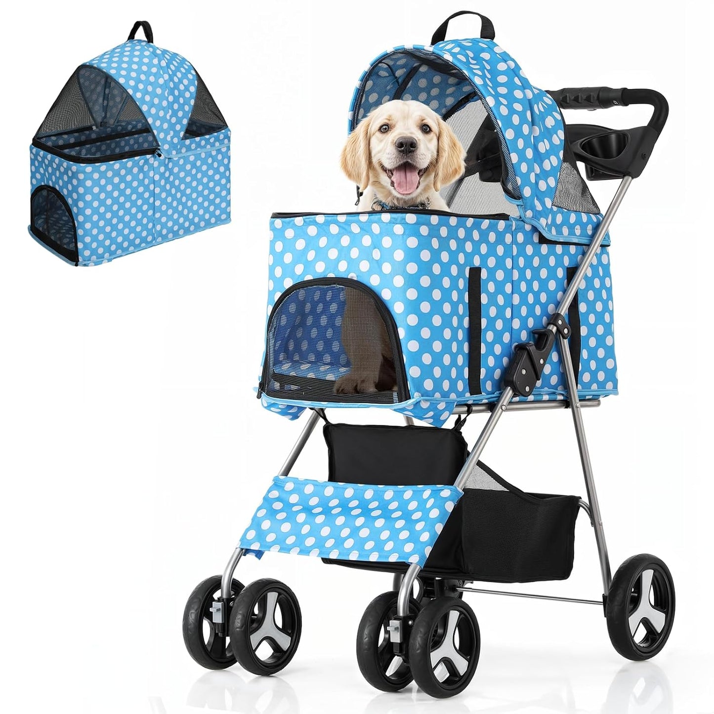 3 in 1 Foldable Pet Stroller for Small & Medium Dogs - Sky Blue
