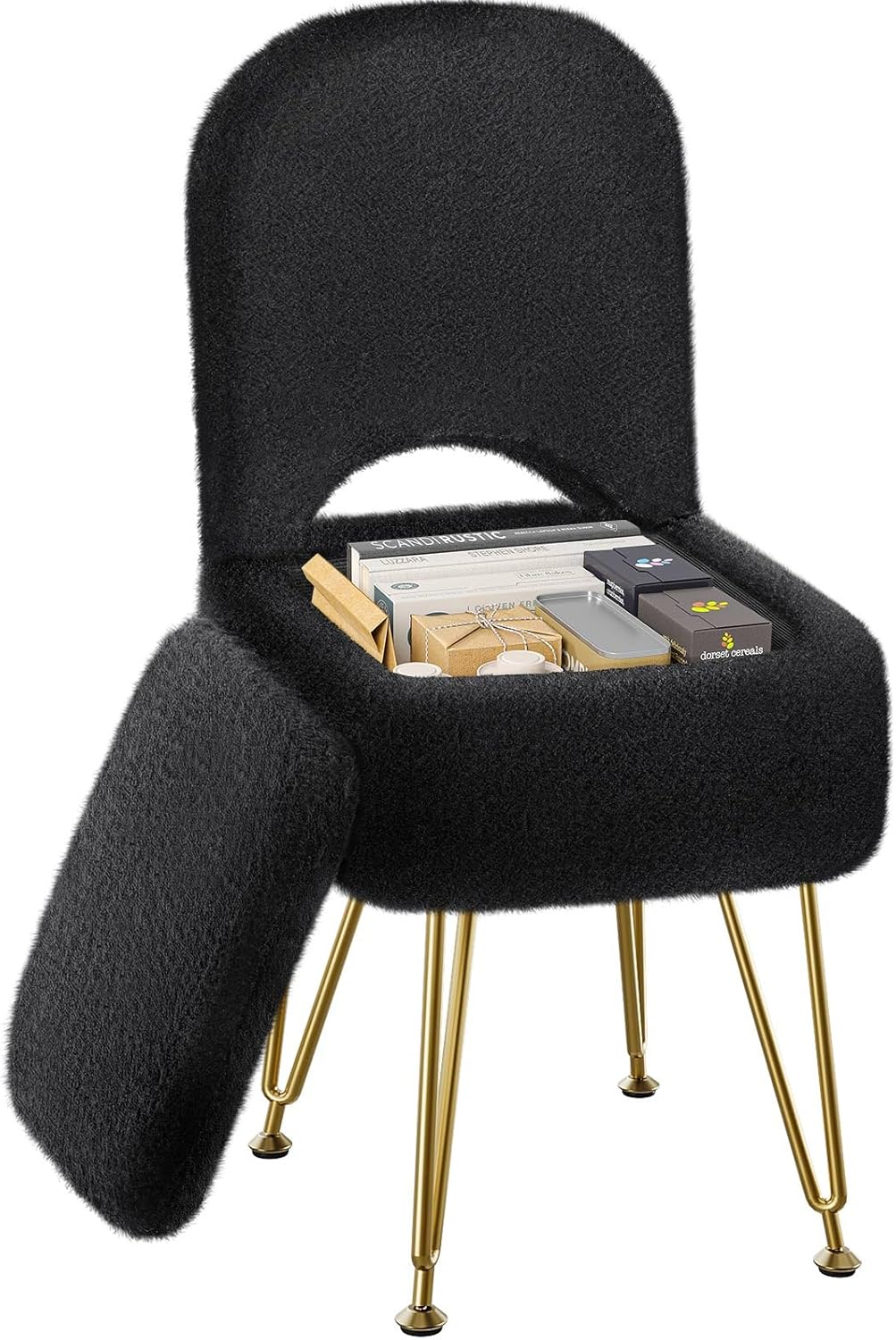 Greenstell Small Vanity Stool Chair with Storage and Folding Back