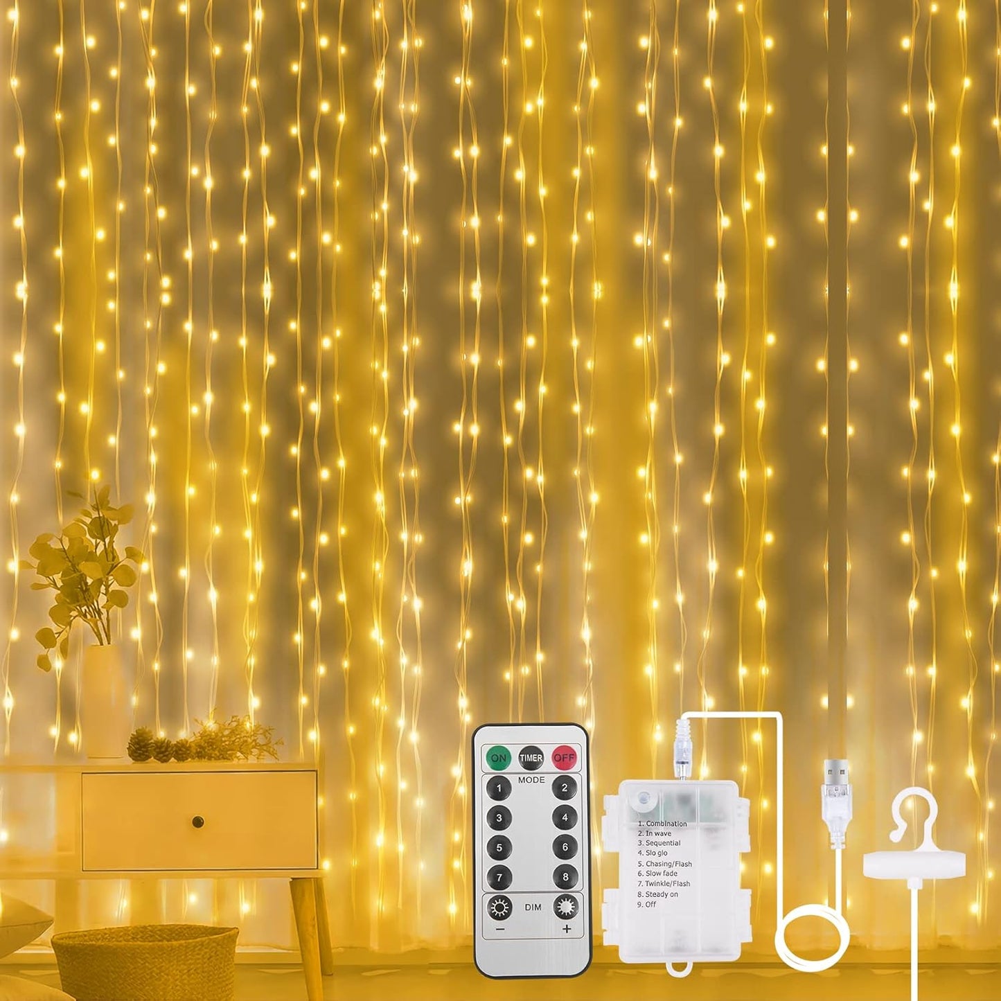 300 LED Fairy Curtain Lights - Remote Controlled Ambiance!