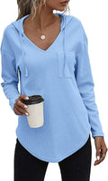 Womens V Neck Hoodie Pullover Long Sleeve - Lightweight Casual