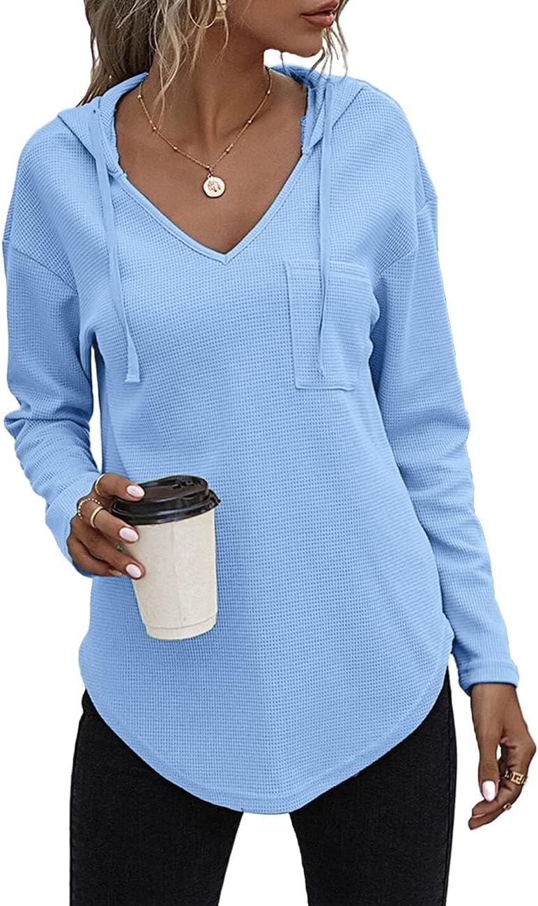 V Neck Hoodies for Women - Long Sleeve Pullover with Pocket