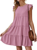 Women's Apricot Babydoll Mini Dress - Lightweight Flowy Summer