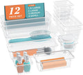 12-Piece Drawer Organizer Set Clear Plastic Dividers - Tidy Drawers