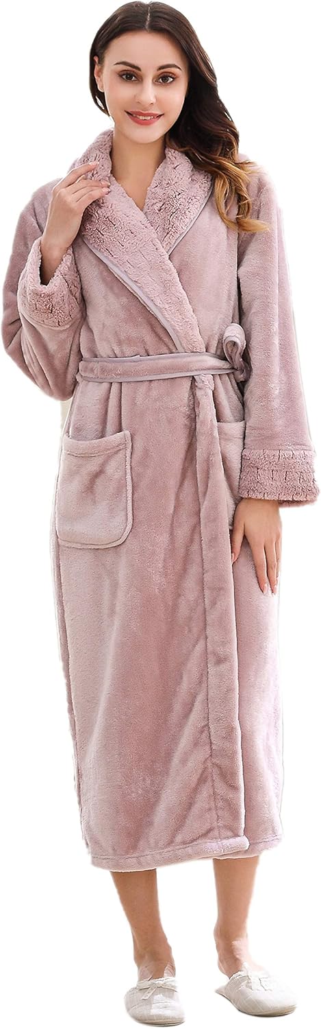 Richie House Women's Plush Soft Warm Fleece Bathrobe Robe RH1591