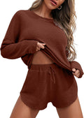Waffle Knit Pajama Set Womens Long Sleeve Top and Shorts