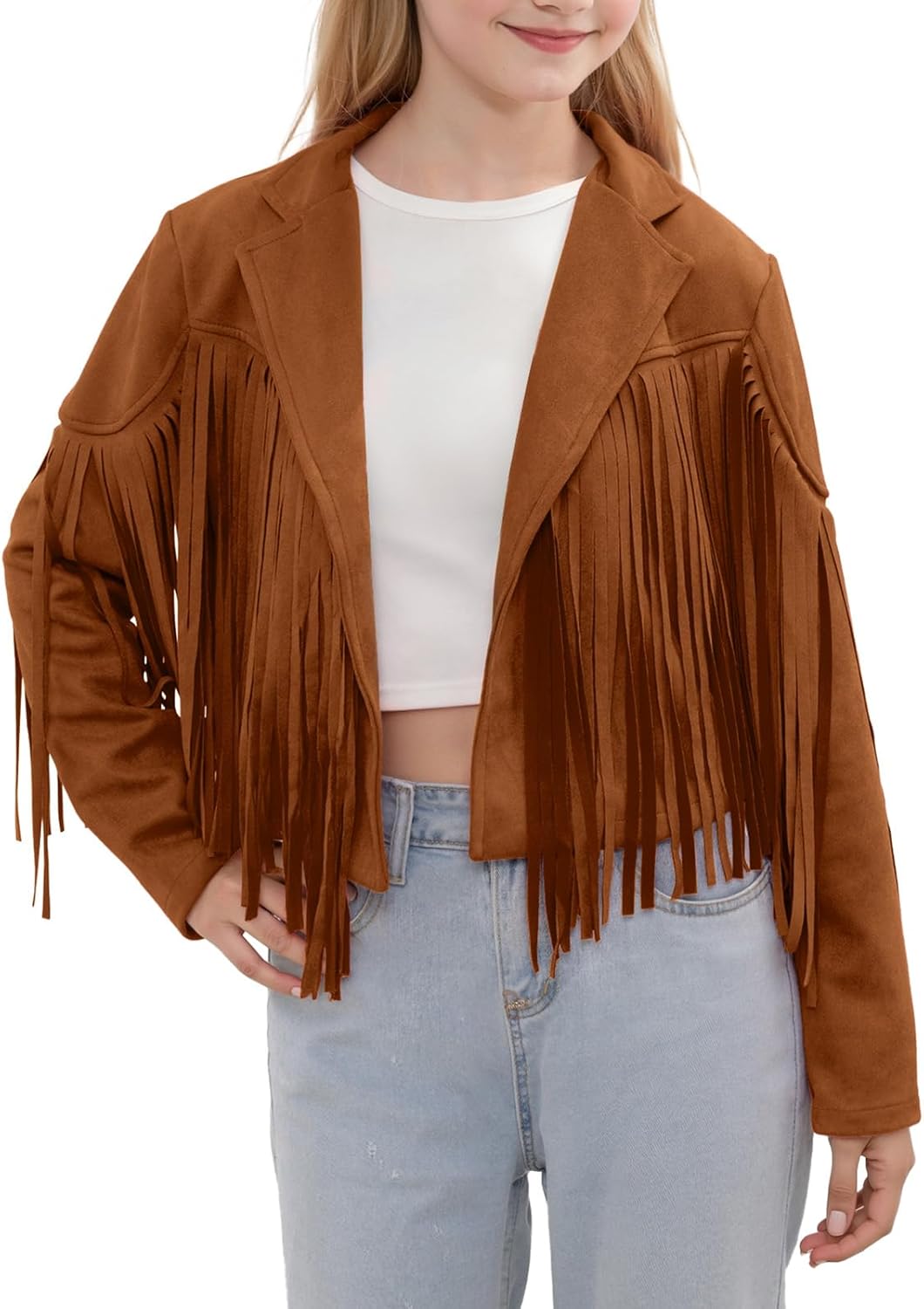 Noomelfish Girls Fringe Faux Suede Leather Jackets for Kids