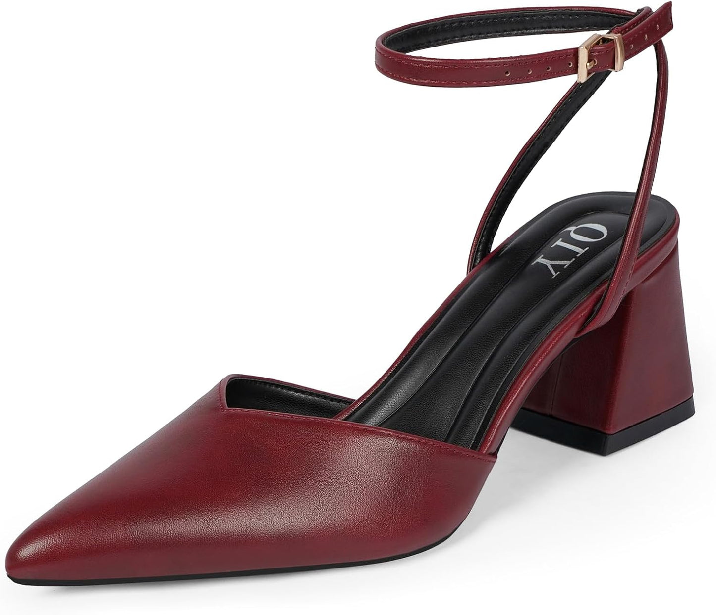 Closed Toe Heels for Women with Ankle Strap and Chunky Low Heels