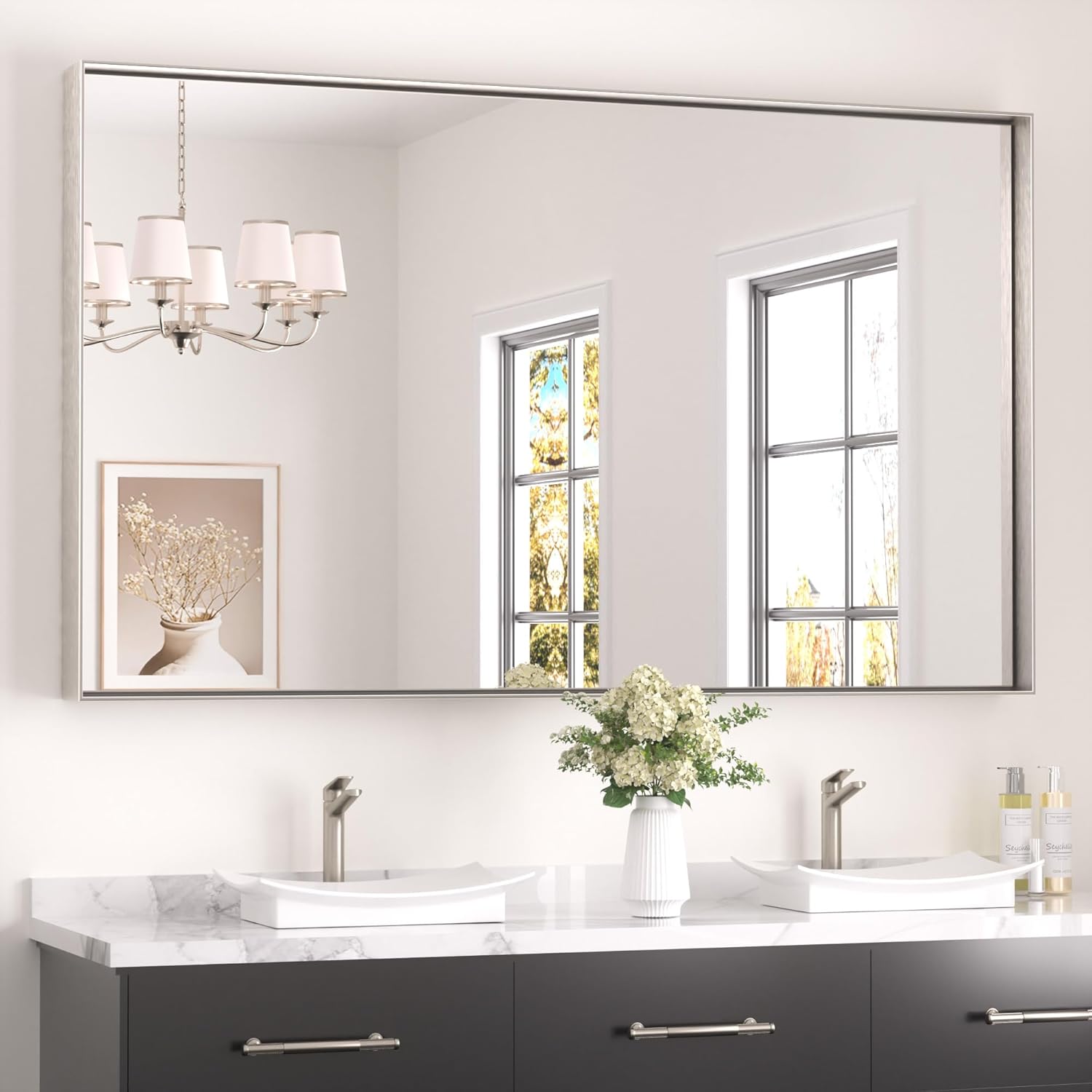 Brushed Nickel Bathroom Mirror by Keonjinn - Modern Design