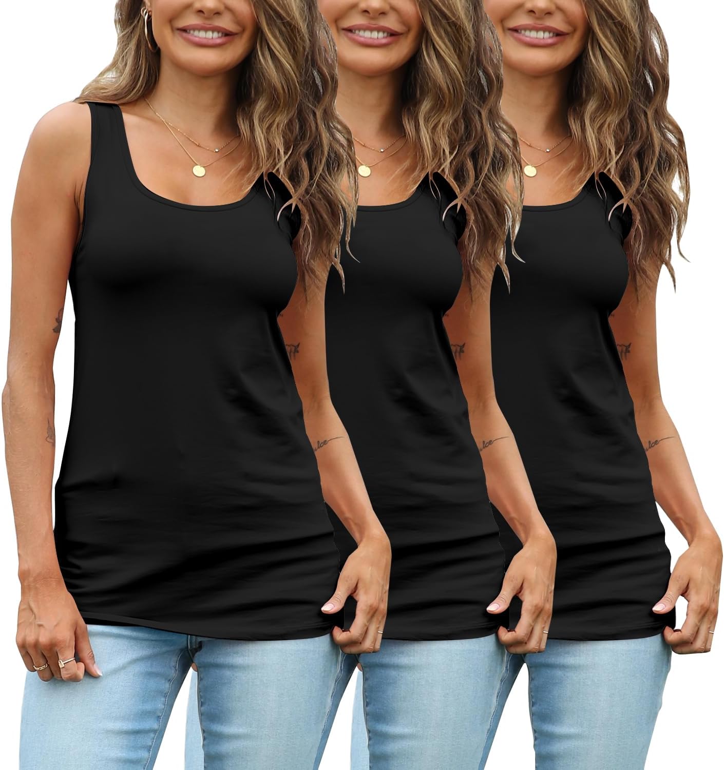Extra Long Tunic Tank Tops for Women - Cotton Camisoles 3 Pack