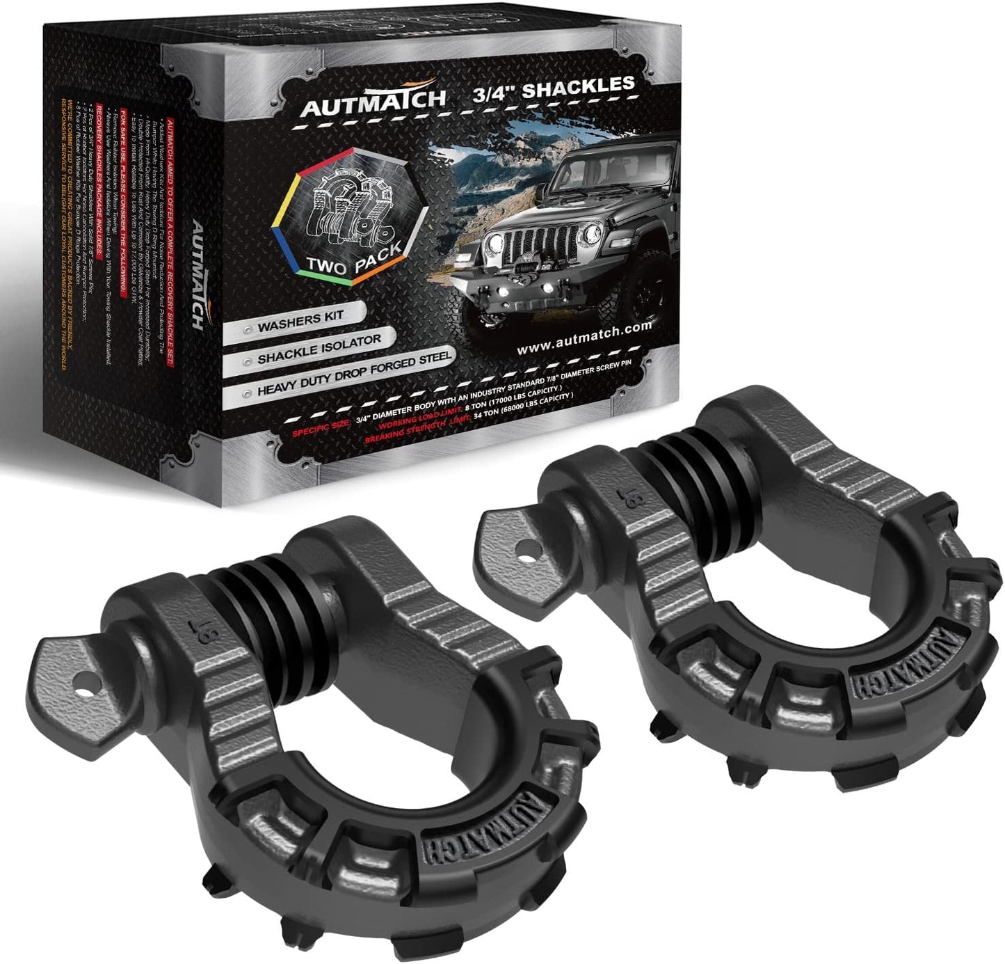 3/4 Inch Mega Shackles for Off Road Recovery - 68,000 Lbs Strength
