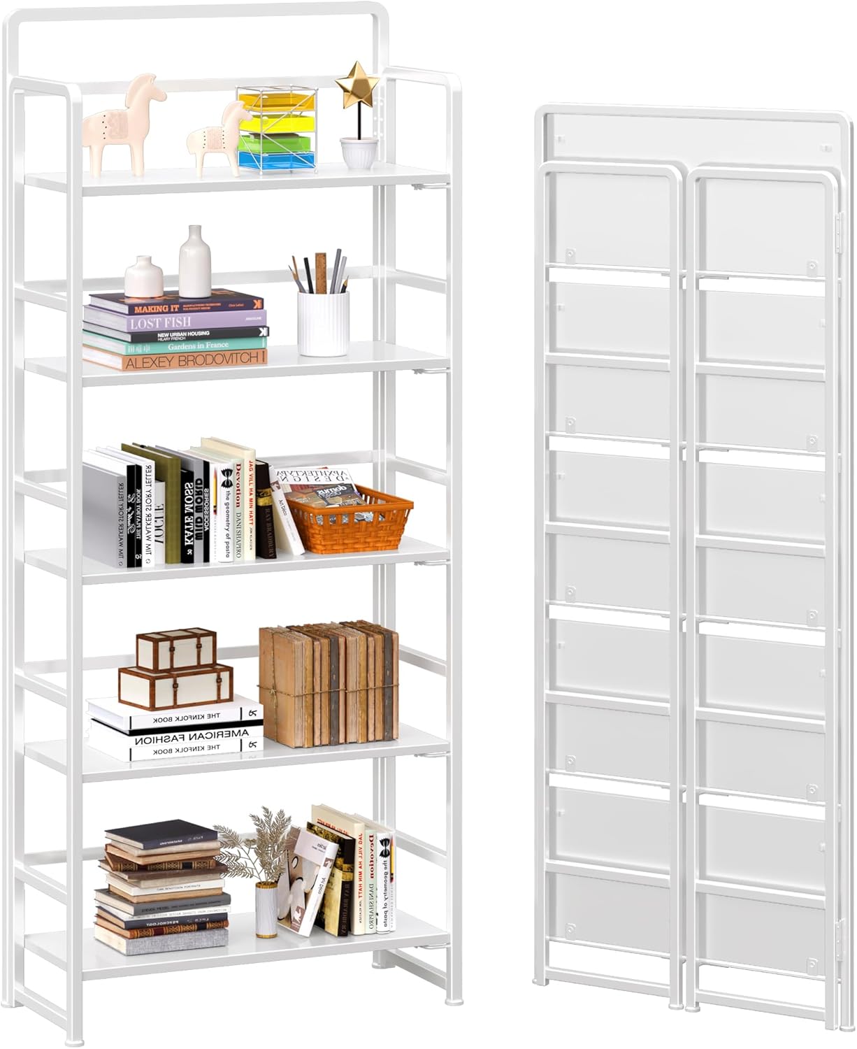 4NM No Assembly 5 Tiers Folding Bookshelf for Home Office
