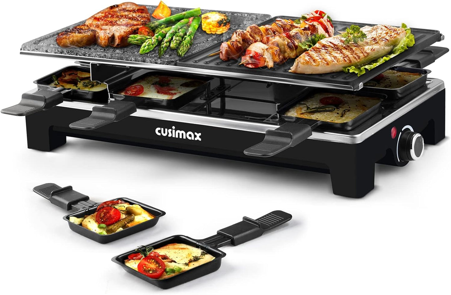 Raclette Table Grill for Indoor BBQ Fun with 8 Pans & Spatulas