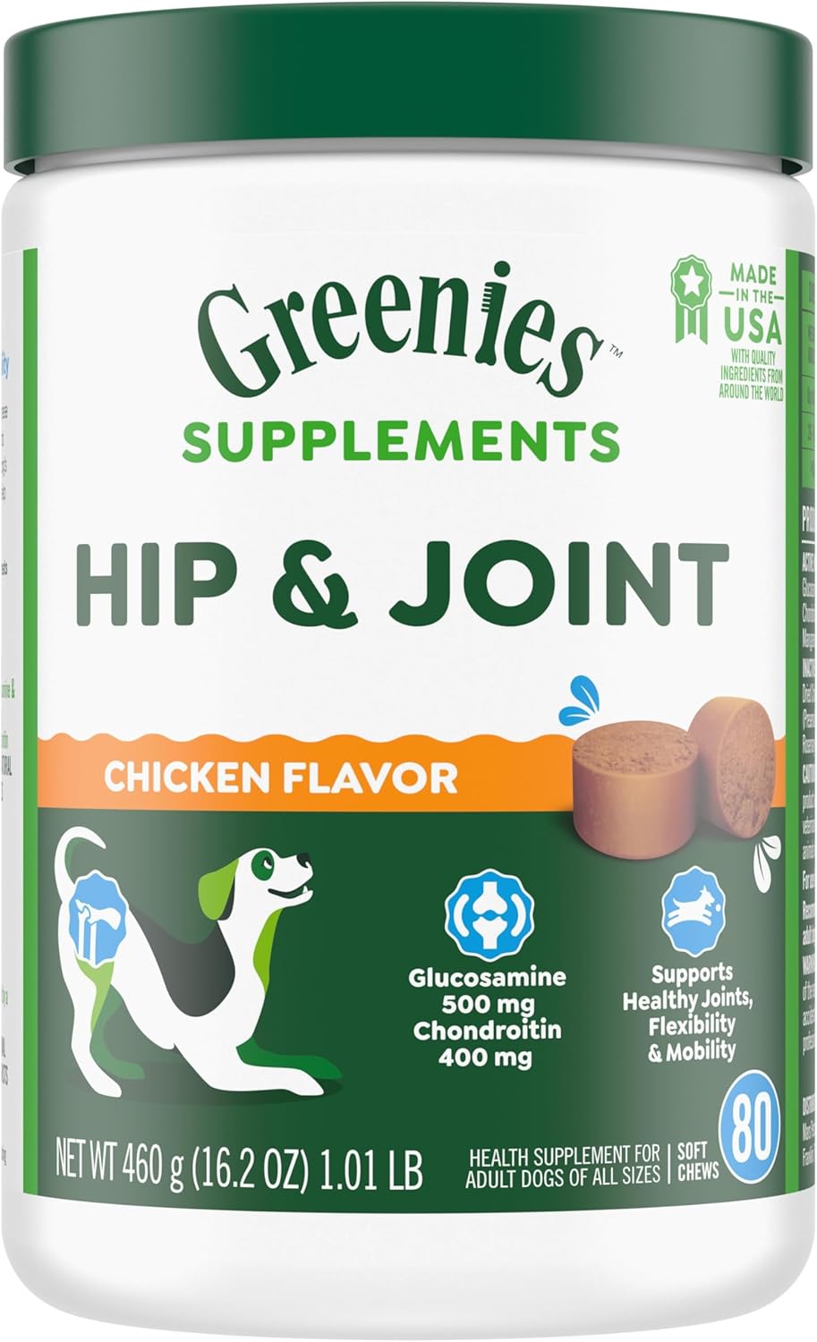 Greenies Hip and Joint Supplements for Dogs, Chicken Flavor