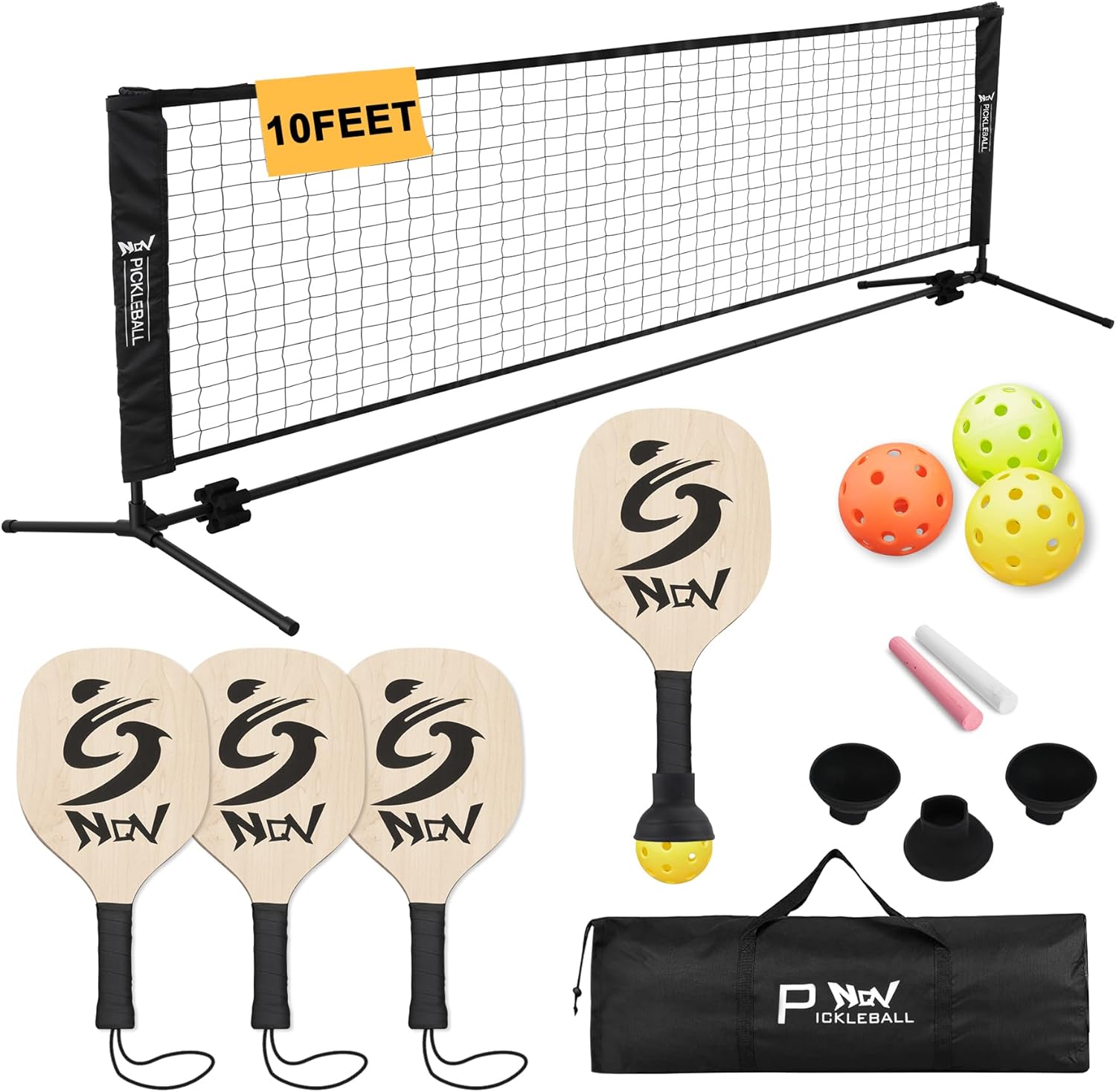NQV Pickleball Set with 10FT Net and Paddles for All Levels