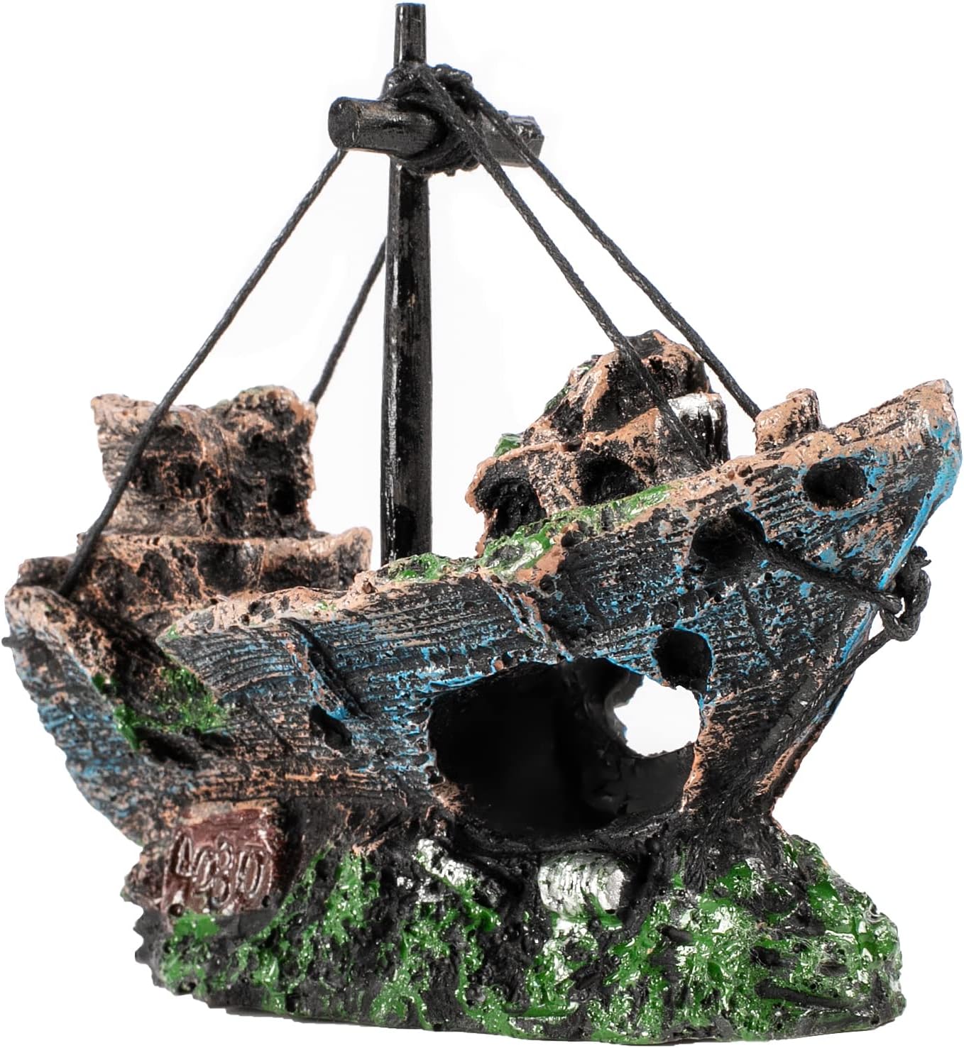 Raeasily Shipwreck Aquarium Decor - Underwater Resin Shipwreck for Fish - 10x10