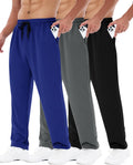 3 Pack Mens Sweatpants with Pockets - Lightweight Open Bottom Joggers