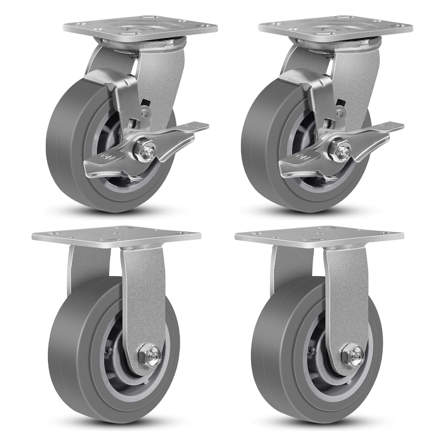 5 Inch Heavy Duty Rubber Rigid Casters Set for Furniture Carts