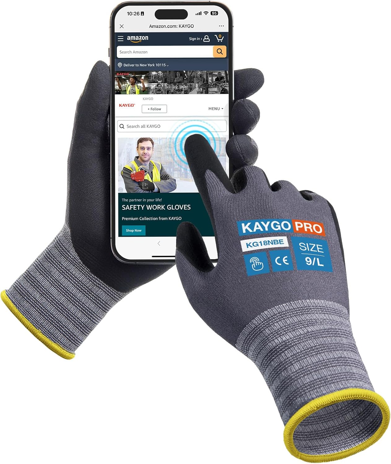 KAYGO Safety Work Gloves with Touchscreen and Superior Grip