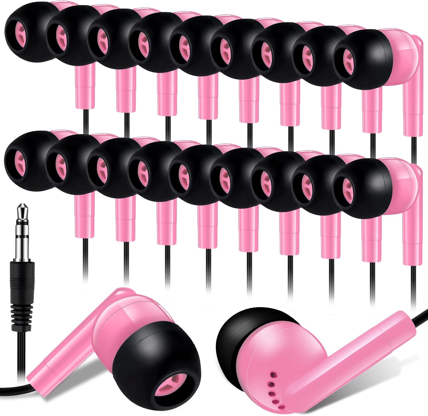 100 Pack Kanayu Classroom Earbuds - No Mic, 3.5MM Jack, Pink
