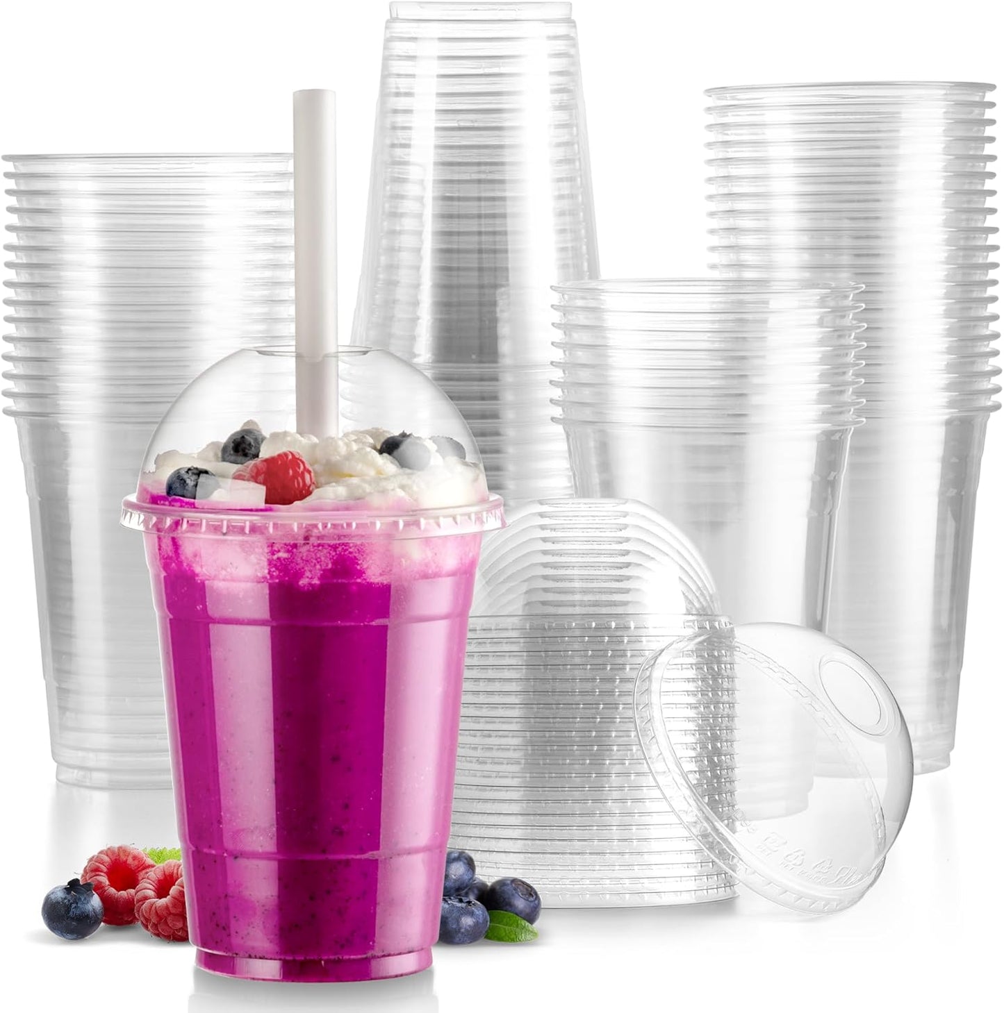 16 oz Disposable Plastic Coffee Cups with Dome Lids for Parties