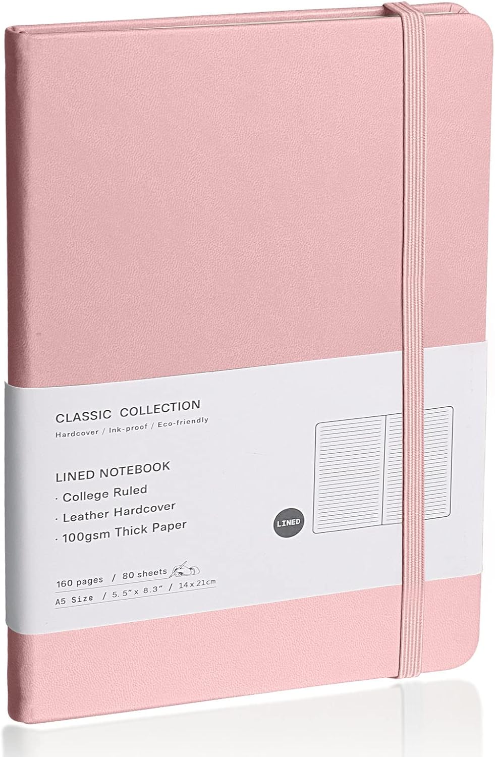 Pink Lined Journal: 160 Pages, Thick Paper, Hardcover, EMOMAS