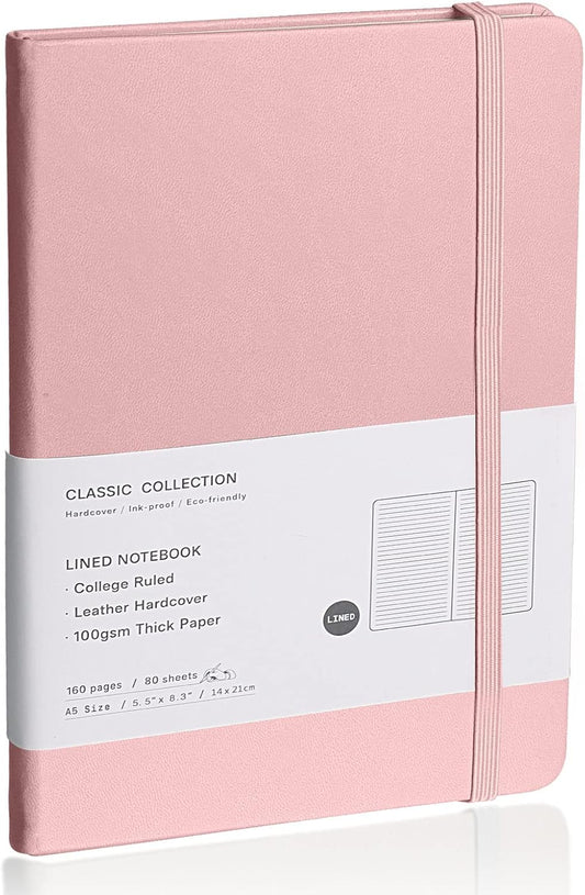 Pink Lined Journal: 160 Pages, Thick Paper, Hardcover, EMOMAS