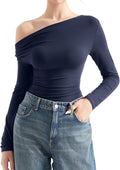 Women Long Sleeve Off Shoulder Cowl Neck Top - Trendy Going