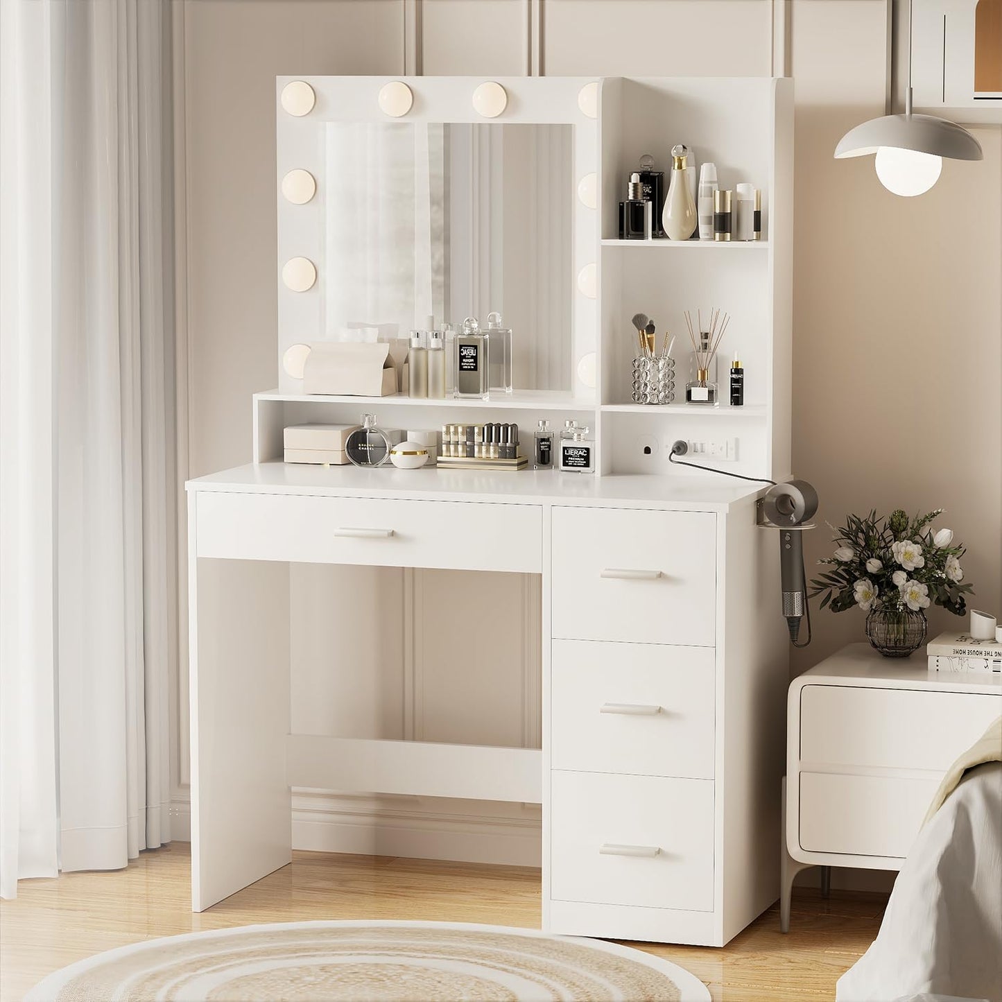 YESHOMY Vanity Desk with 10 Lights - Glamorous Beauty Station