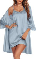Ekouaer Satin Nightgown with Robe Set - Silky Lace Cami Sleepwear