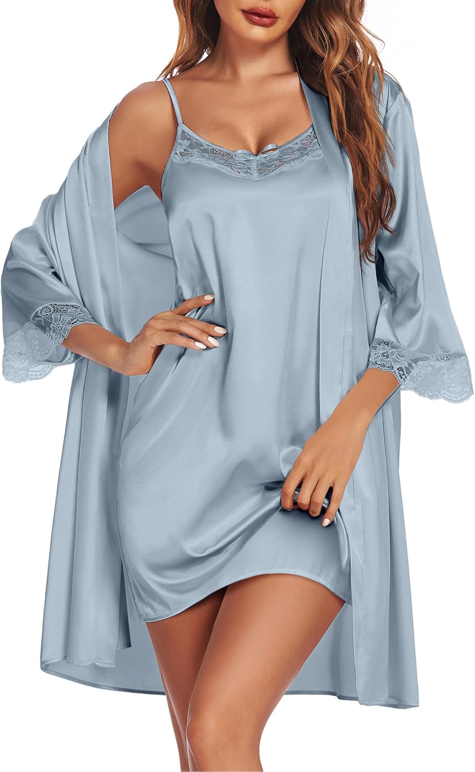 Ekouaer Satin Nightgown and Robe Set for Luxurious Sleep