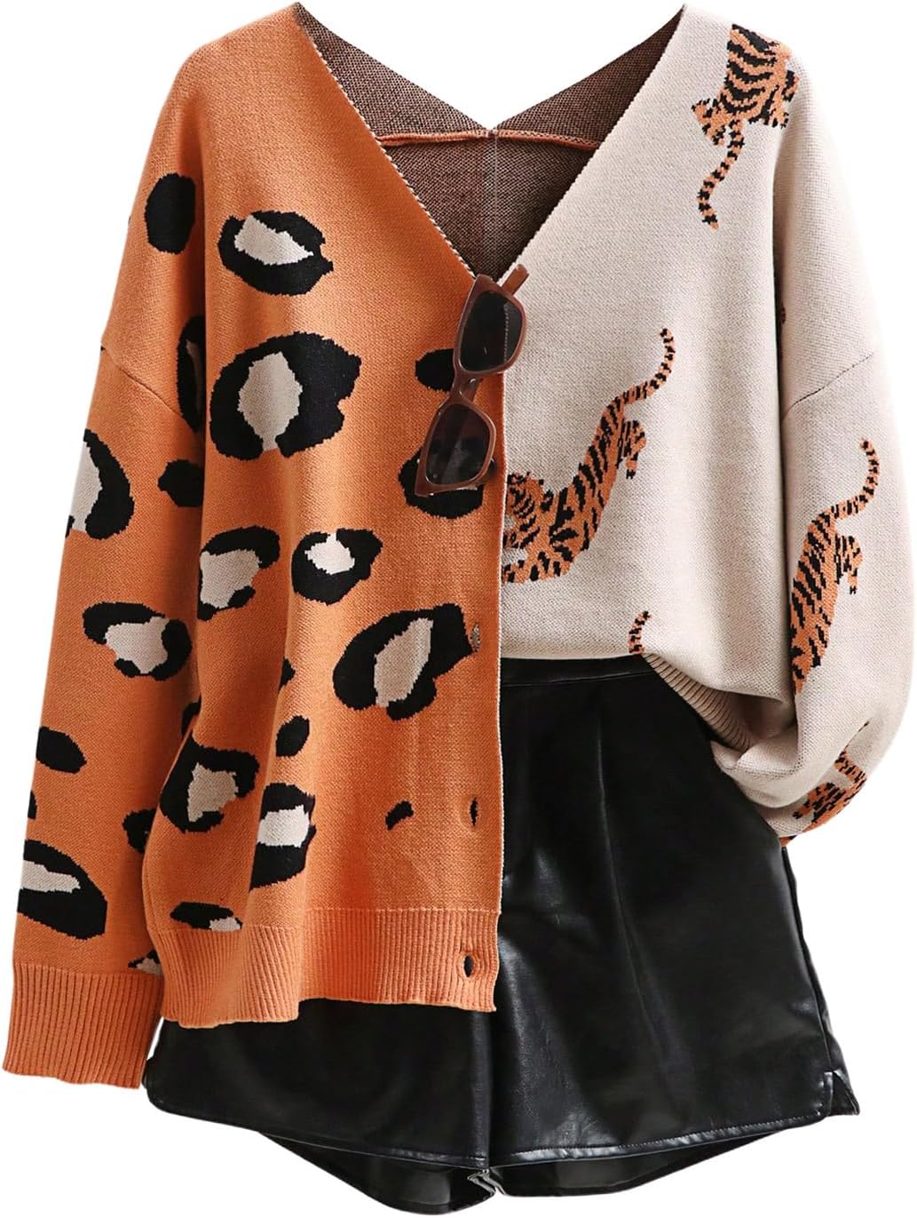 Stylish Leopard Tiger Print Cardigan for Women - V Neck Design