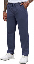 Mens Drawstring Chino Pants with Elastic Waist - Casual Tapered Fit